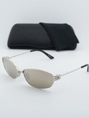 Balenciaga BB0336S 006 Unisex Oval Sunglasses - Silver / Mirror